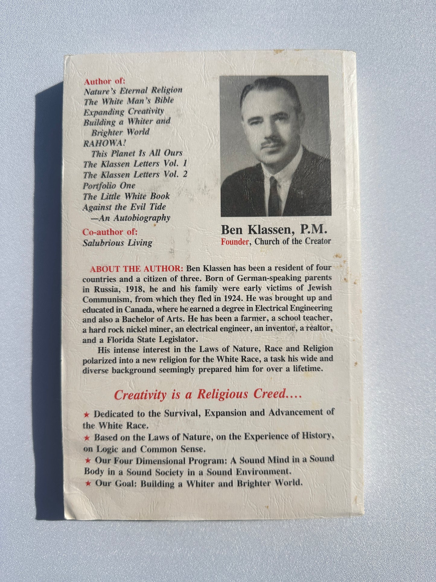 Revolution of Values through Religion by Ben Klassen