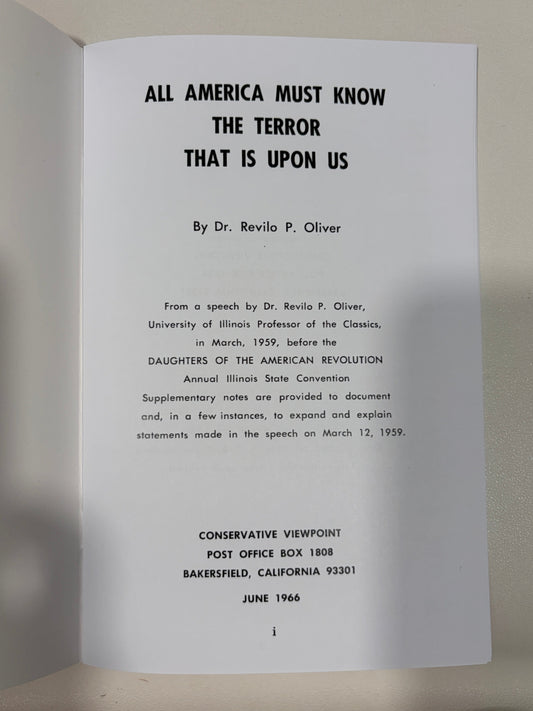 All America Must Know the Terror That is Upon Us by Revilo Oliver SB