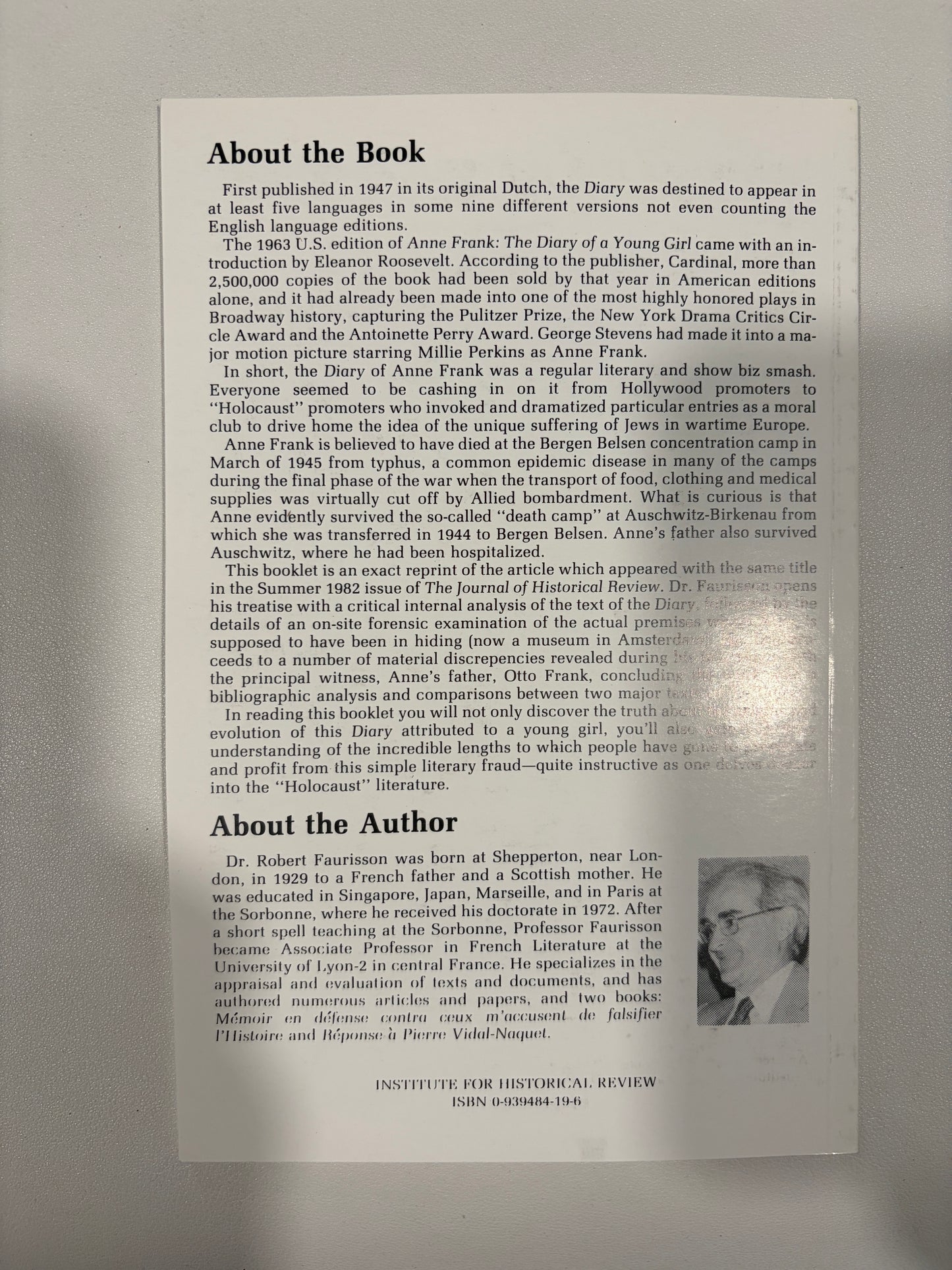 Is the Diary of Anne Frank Genuine? by Robert Faurisson PB