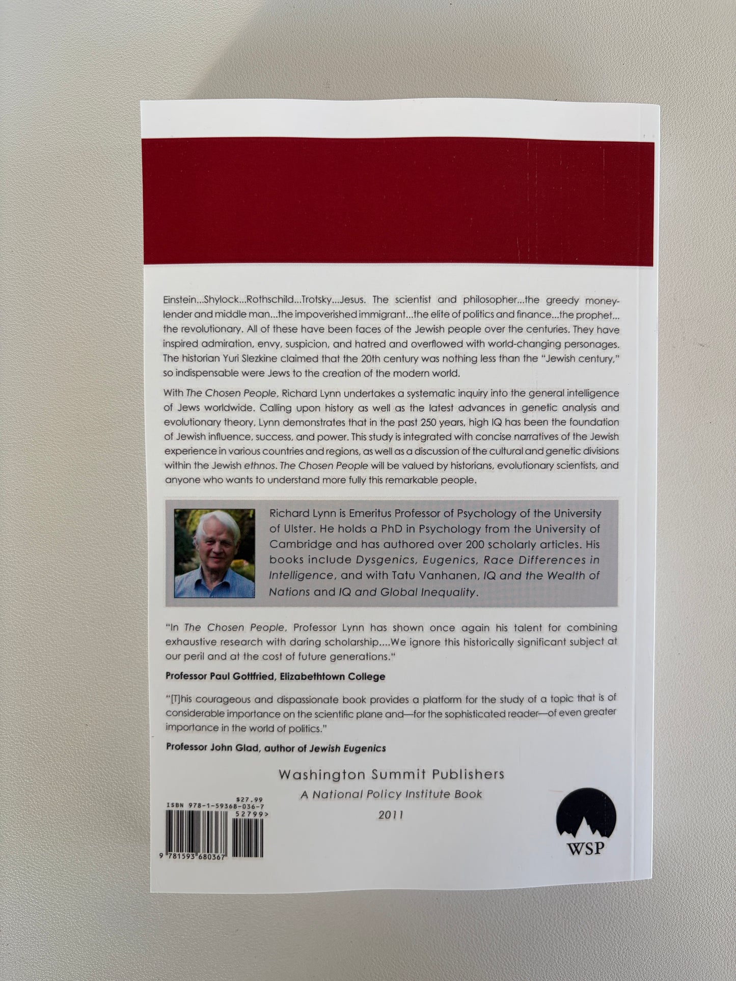 Chosen People: A Study of Jewish Intelligence and Achievement by Richard Lynn PB