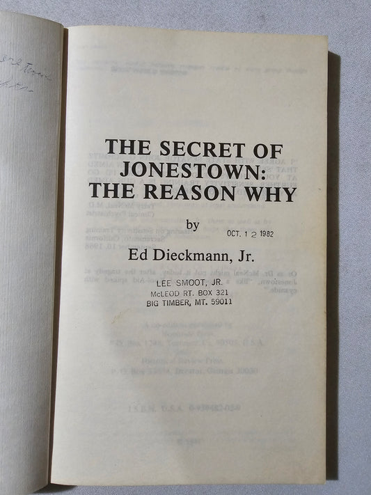 Secret of Jonestown: The Reason Why by Ed Dieckmann