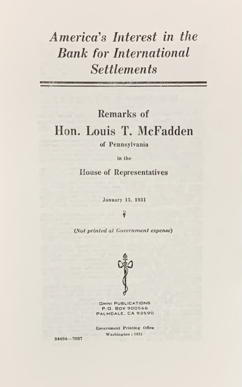 America's Interest in the Bank for International Settlements by Louis McFadden