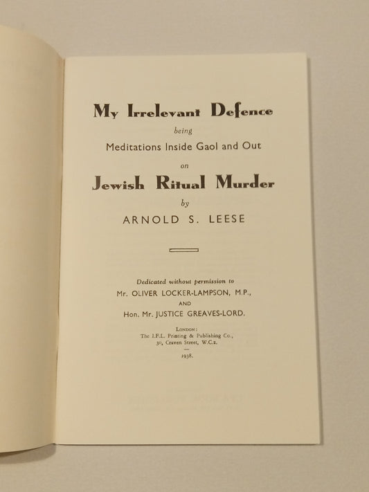 Jewish Ritual Murder by Arnold Leese SB