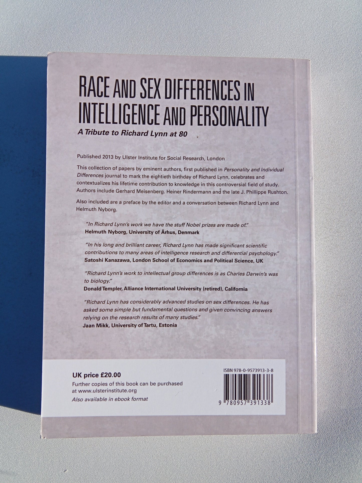 Race and Sex Differences in Intelligence and Personality by Helmuth Nyborg PB