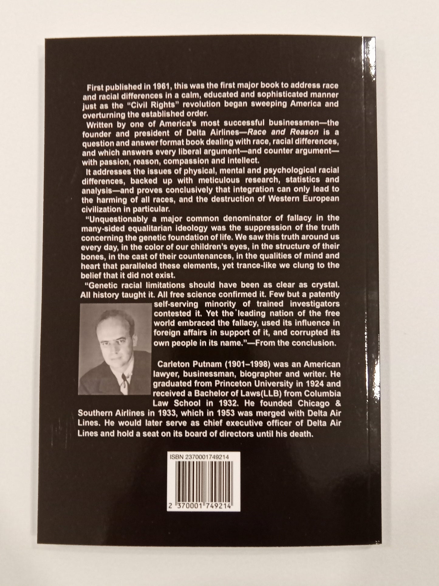 Race and Reason: A Yankee View by Carleton Putnam PB