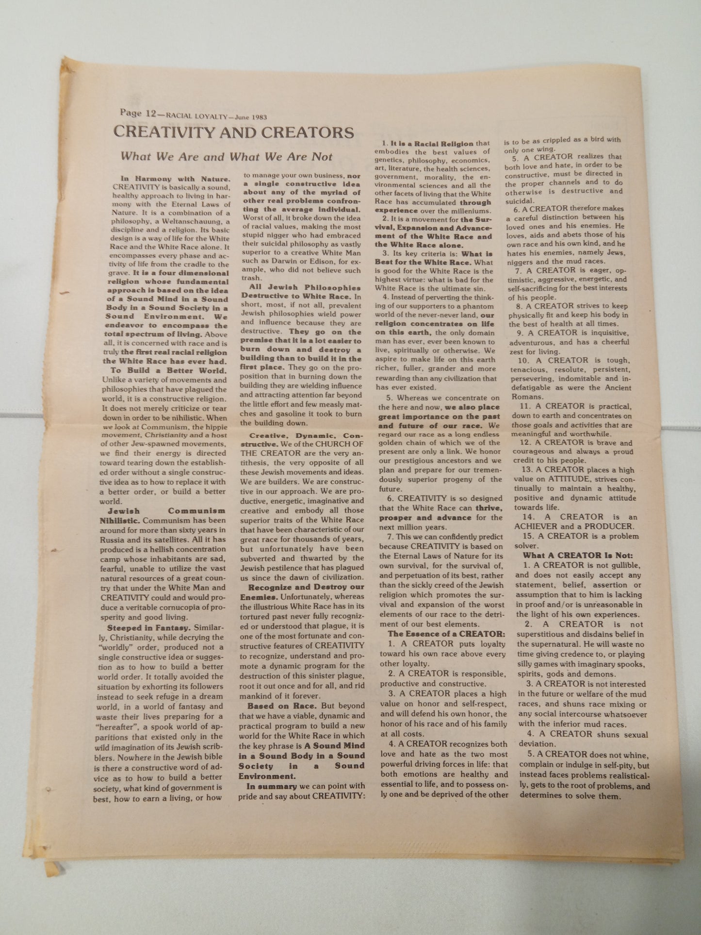 Racial Loyalty, Issue 1: 1983 by Ben Klassen NE