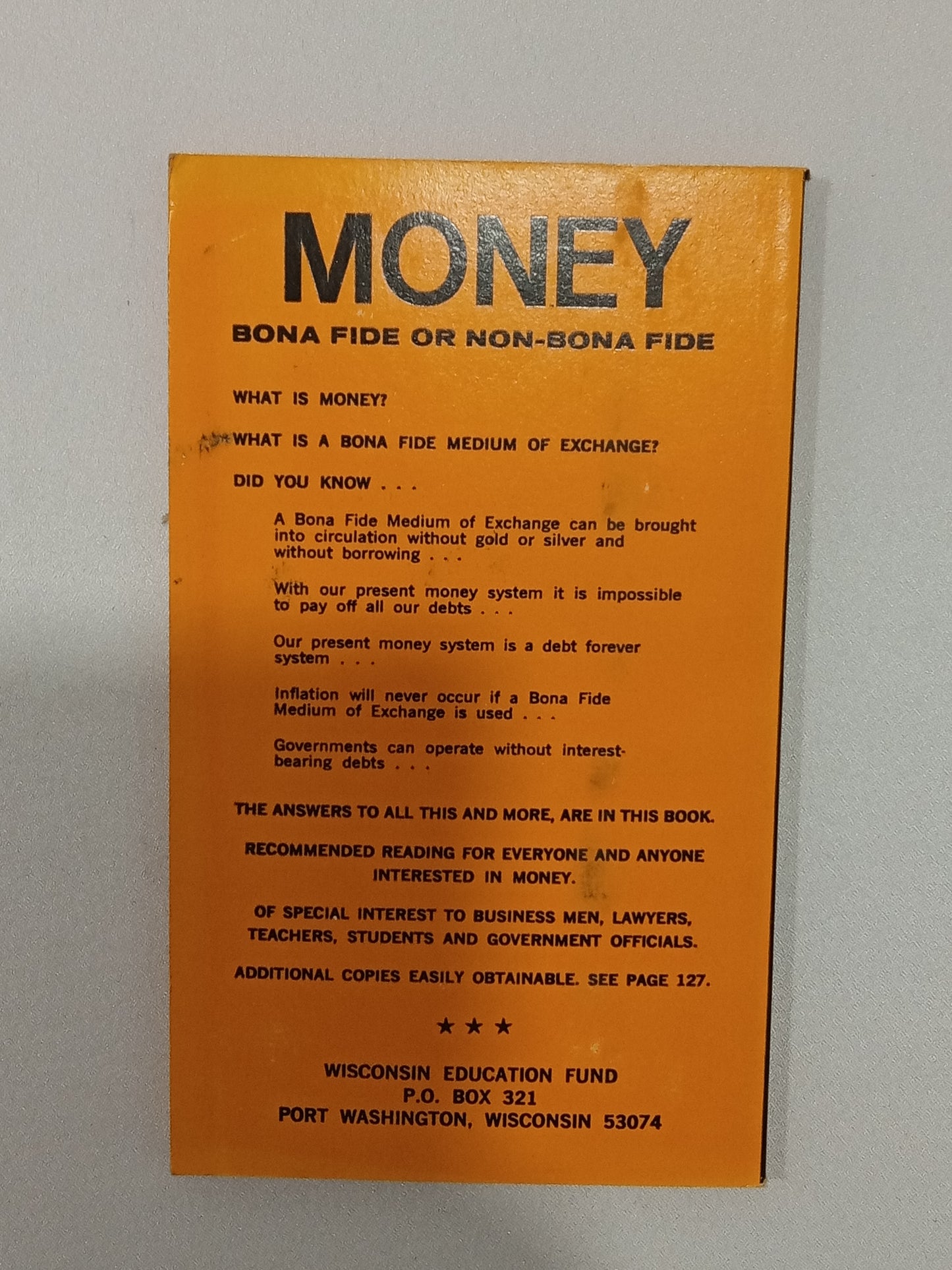 Money: Bona Fide or Non-Bona Fide by Edward Popp