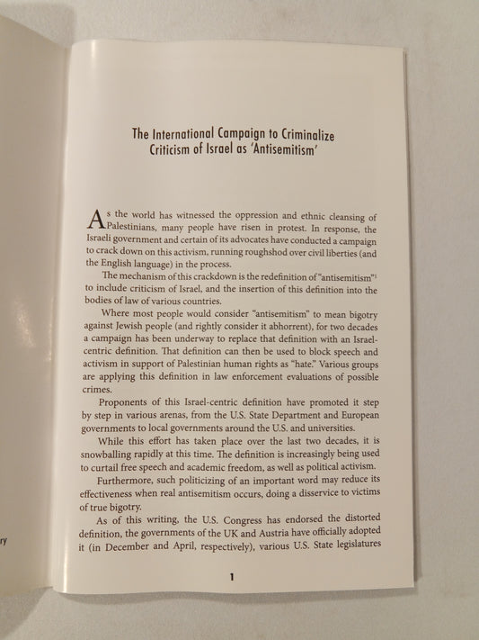 International Campaign to Criminalize Criticism of Israel by Alison Weir SB