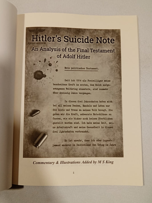 Hitler's Suicide Note: An Analysis of the Final Testament of Adolf Hitler by Michael King PB