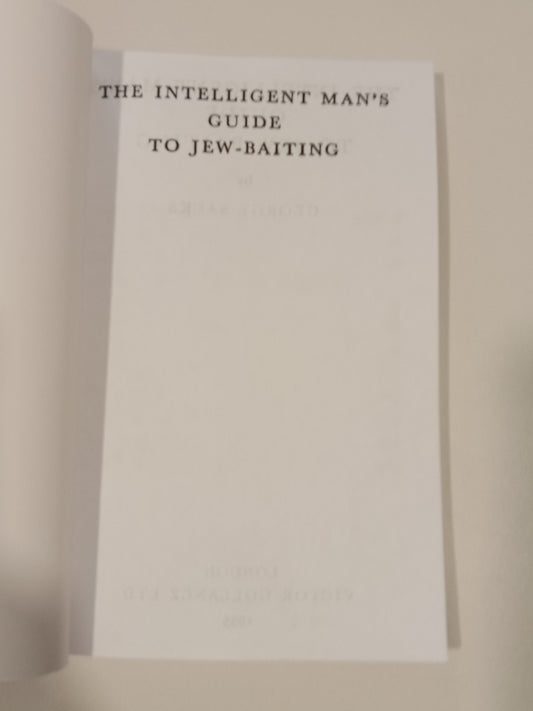 'Intelligent Man's Guide to Jew-Baiting by George Sacks PB