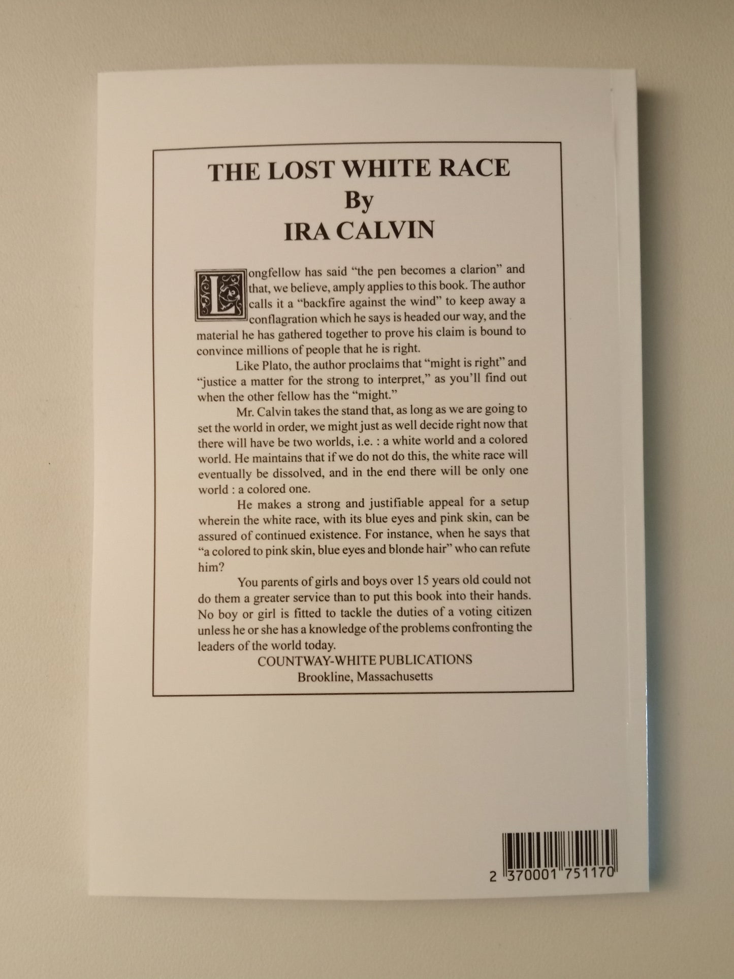 Lost White Race by Ira Calvin PB