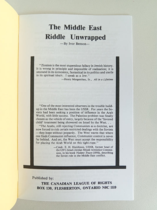 Middle East Riddle Unwrapped by Ivor Benson SB