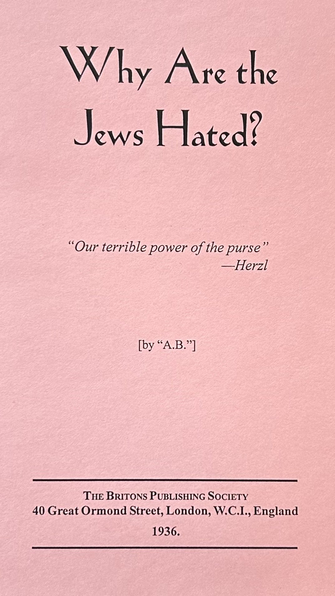 Why Are the Jews Hated by A. B.
