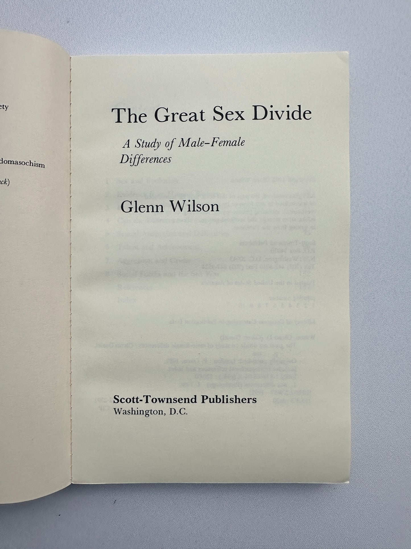 Great Sex Divide: A Study of Male-Female Differences by Glenn Wilson PB