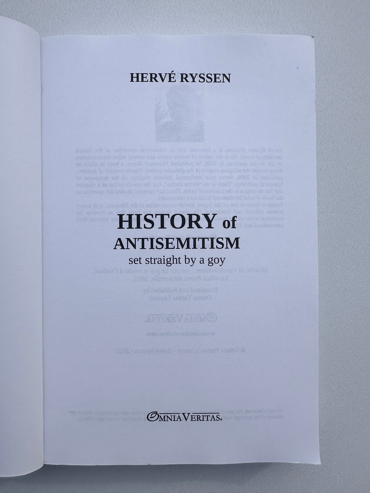 'History of Anti-Semitism: Set Straight by a Goy by Herve Ryssen