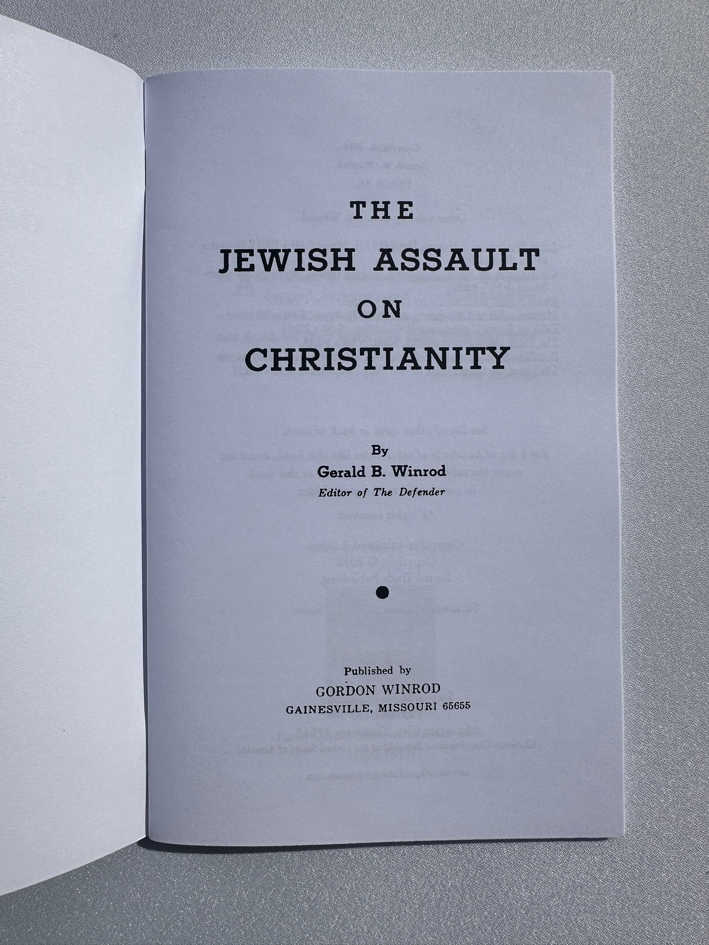 Jewish Assault on Christianity by Gerald Winrod SB