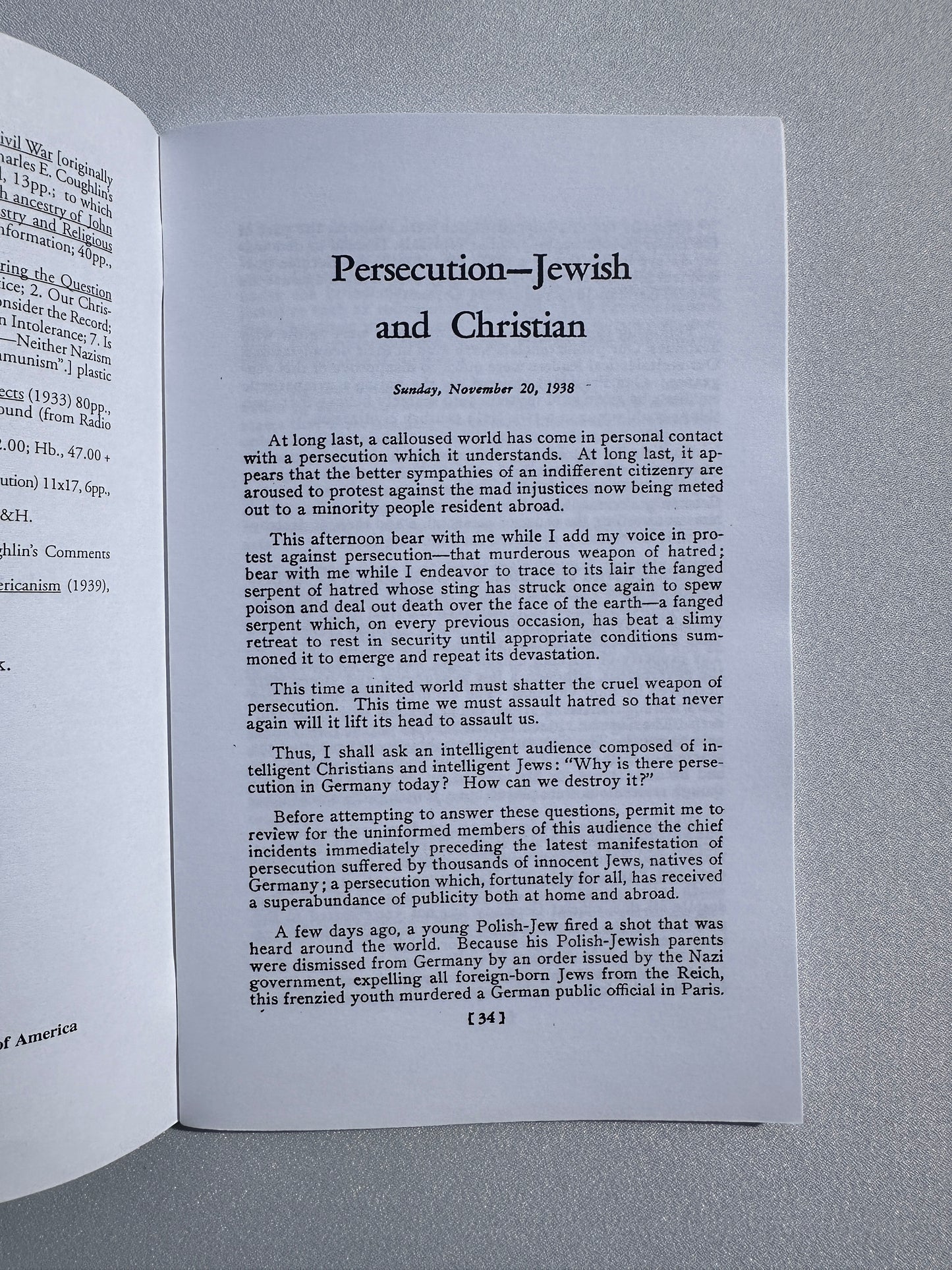 Persecution: Jewish and Christian by Charles Coughlin SB