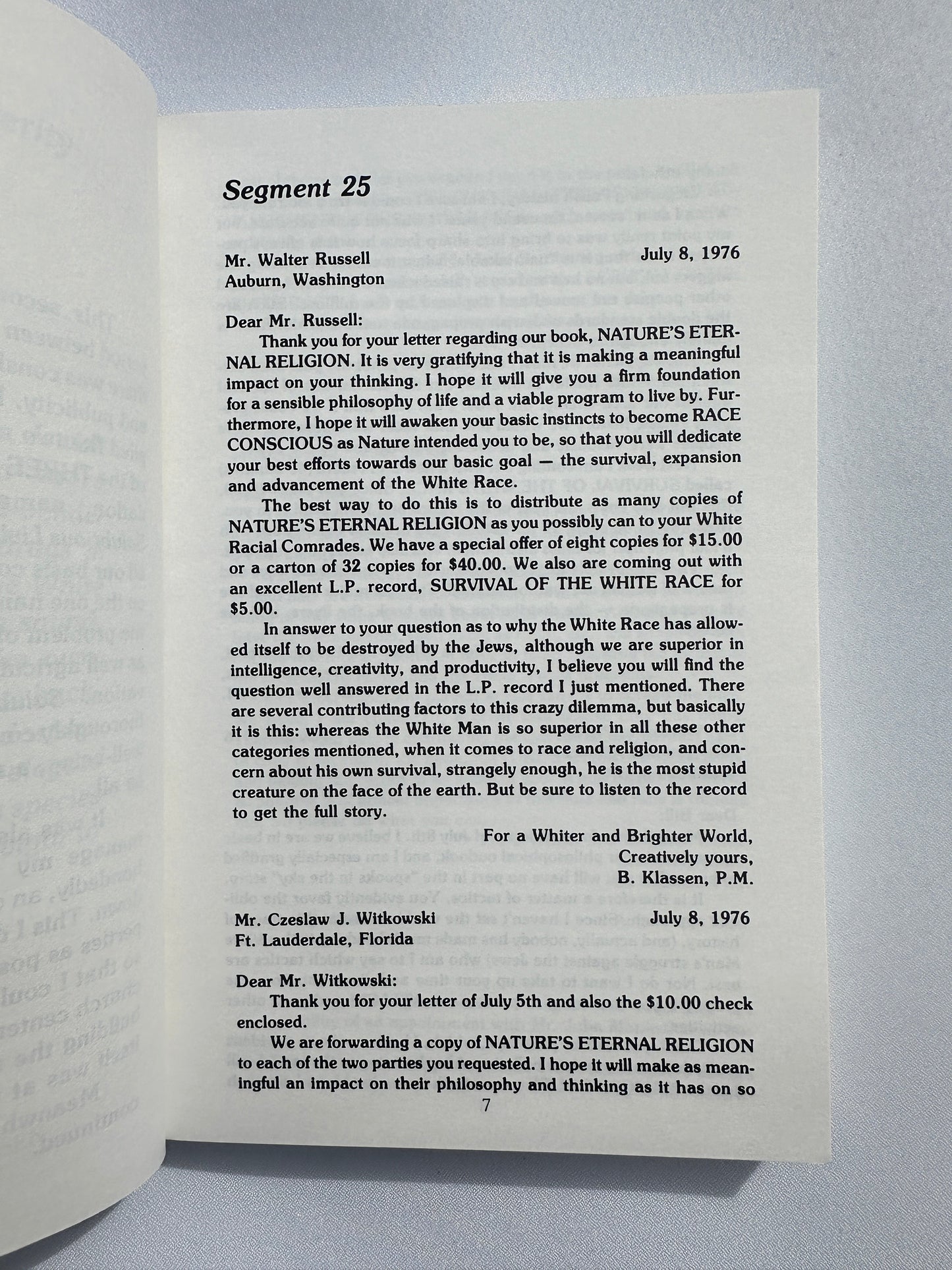 Klassen Letters, Volume 2: 1976 to 1981 by Ben Klassen PB