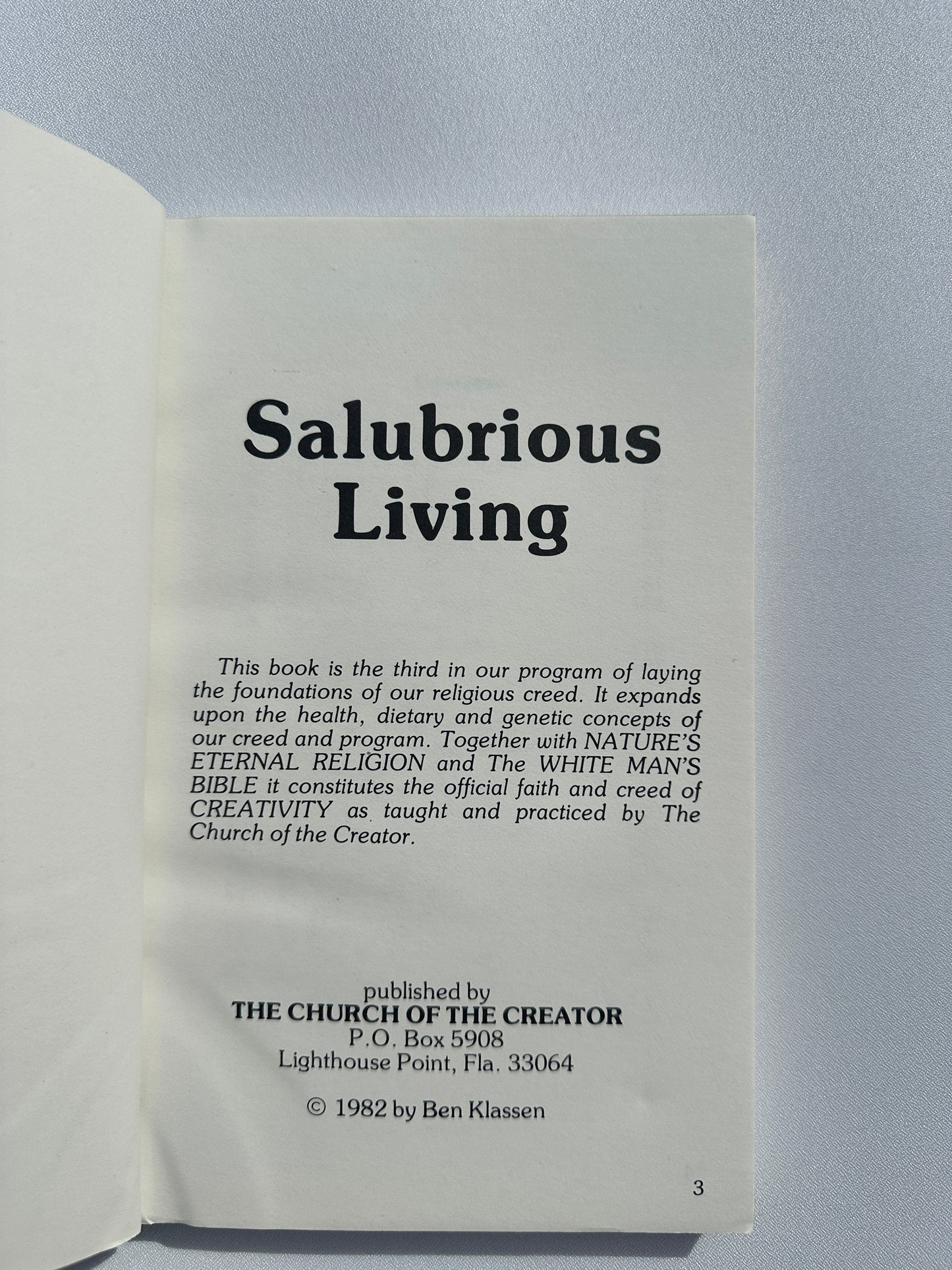 Salubrious Living by Ben Klassen PB