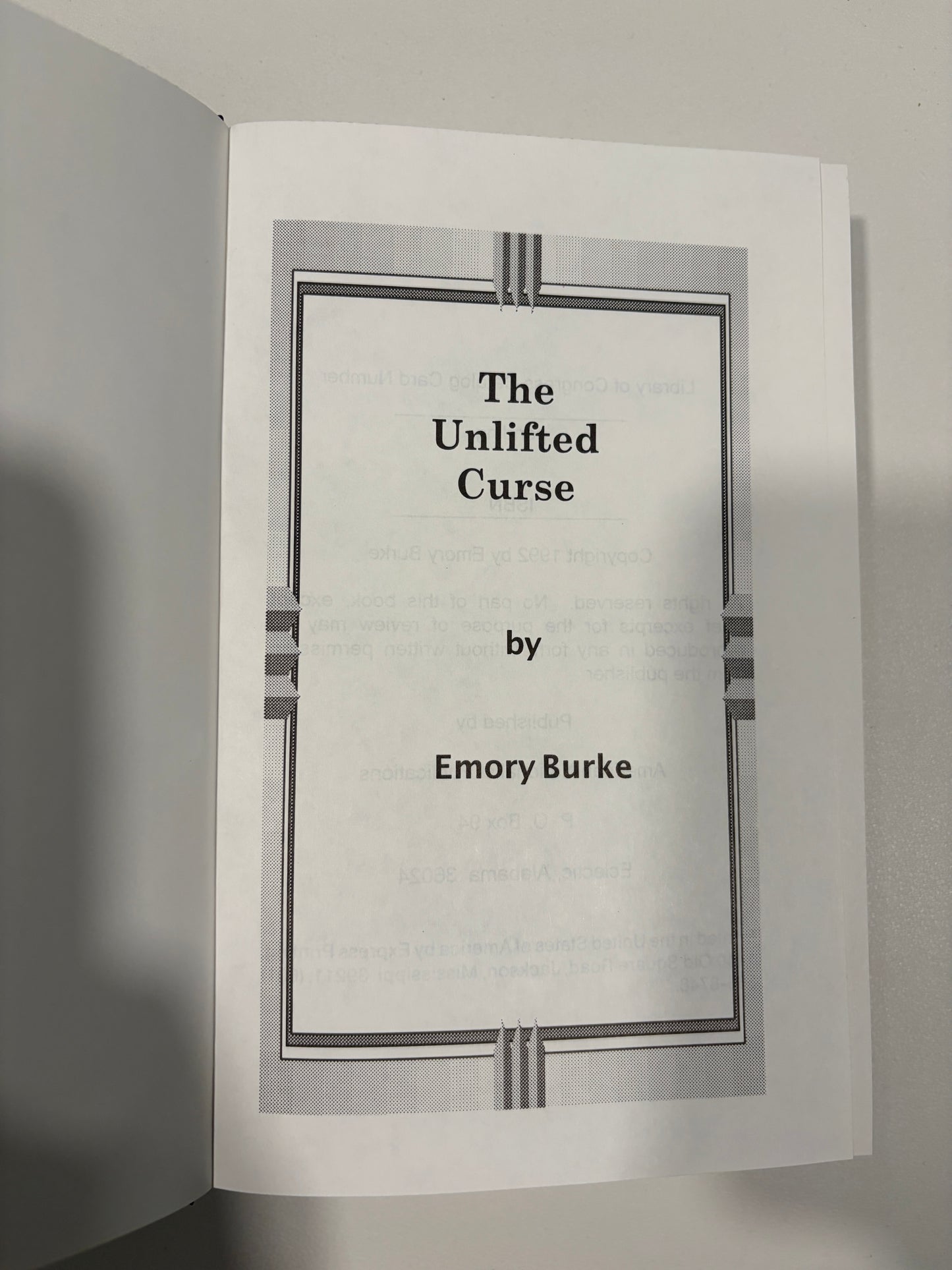 Unlifted Curse by Emory Burke HB