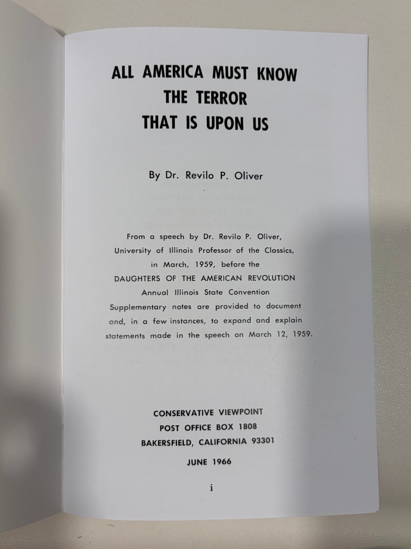 All America Must Know the Terror That is Upon Us by Revilo Oliver SB