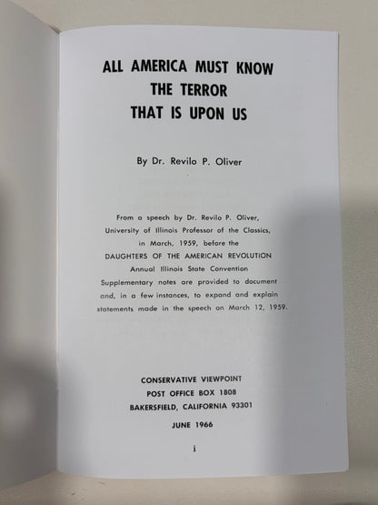 All America Must Know the Terror That is Upon Us by Revilo Oliver SB