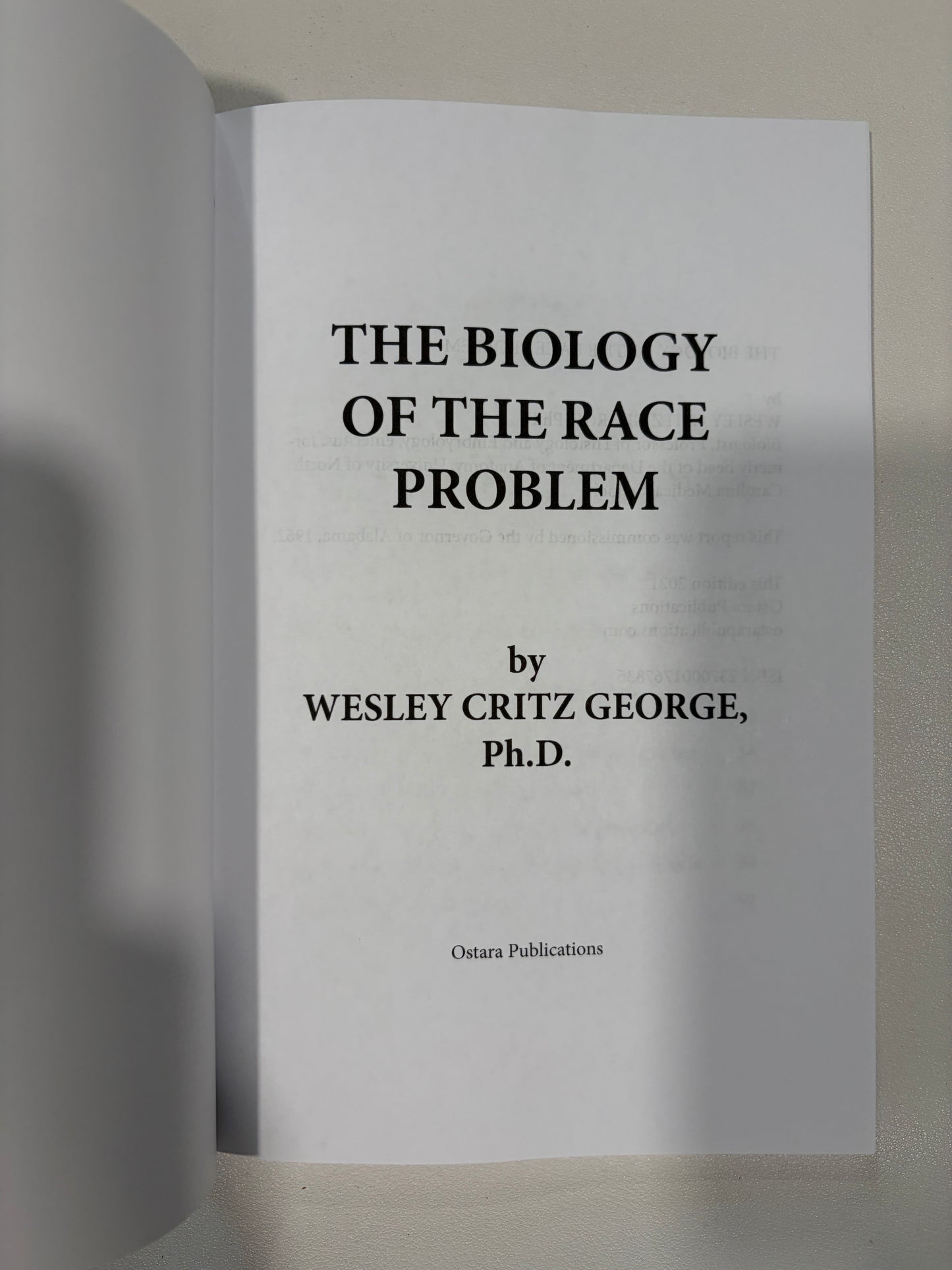 Biology of the Race Problem by Wesley George PB