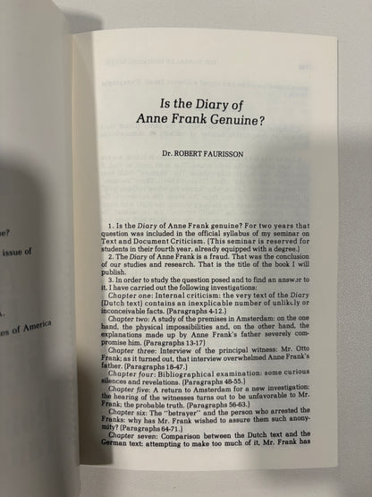 Is the Diary of Anne Frank Genuine? by Robert Faurisson PB