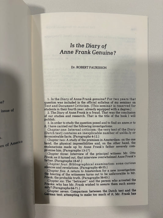 Is the Diary of Anne Frank Genuine? by Robert Faurisson PB