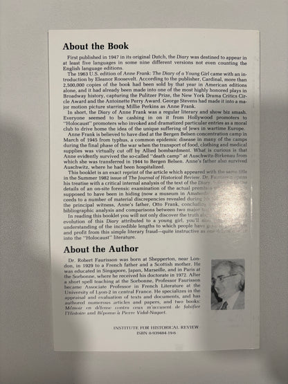 Is the Diary of Anne Frank Genuine? by Robert Faurisson PB