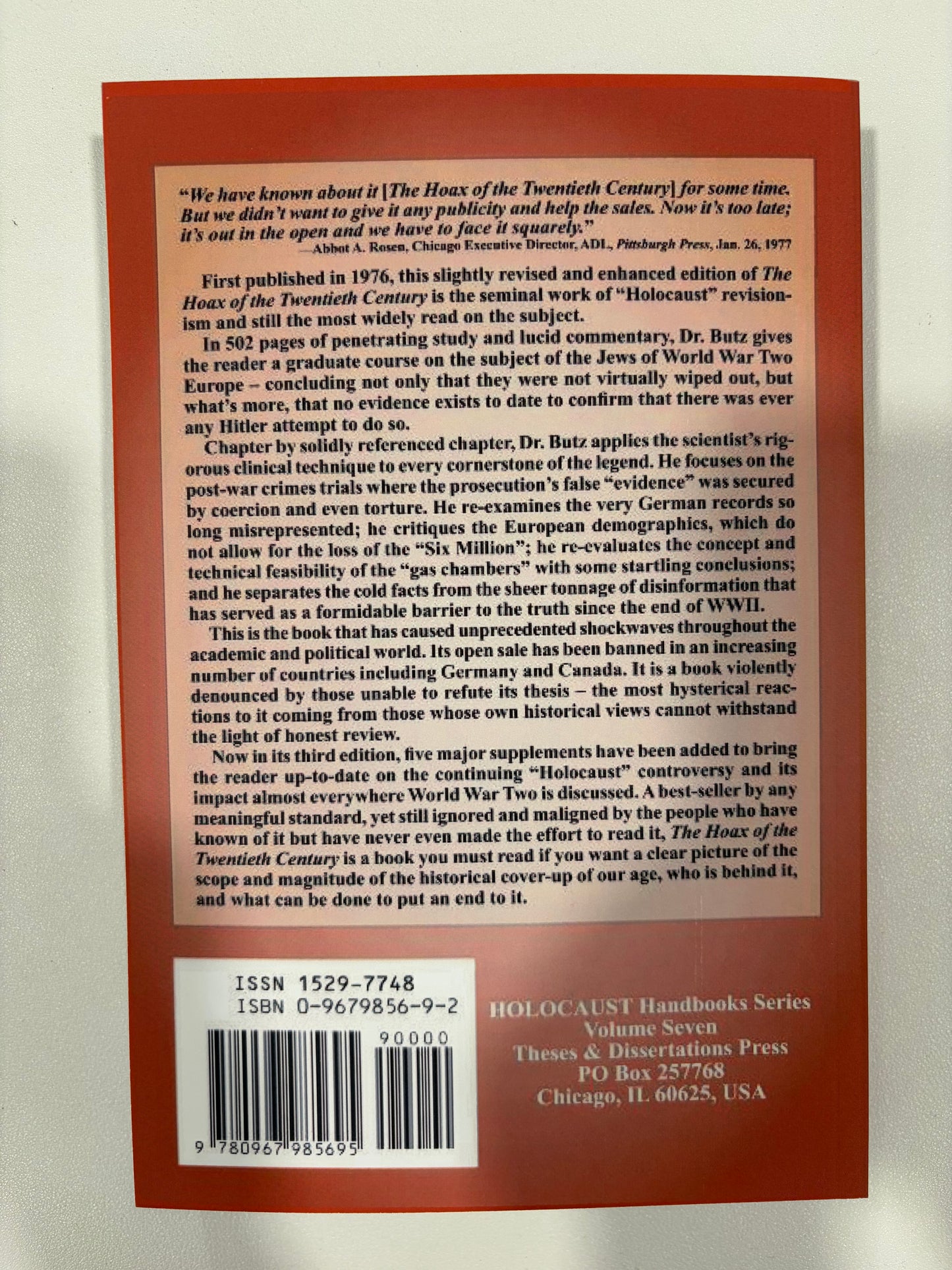 Hoax of the Twentieth Century: The Case Against the Presumed Extermination of European Jewry by Arthur Butz PB