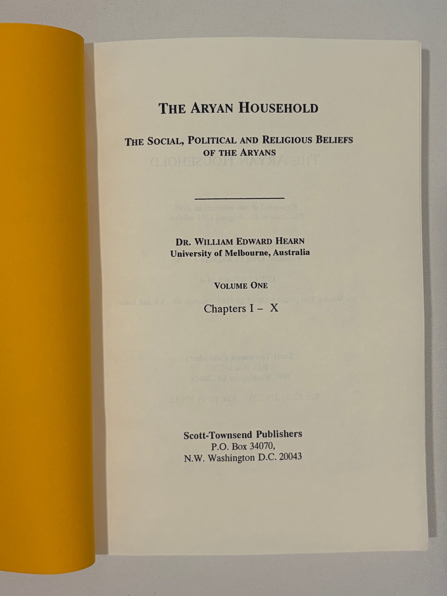 Aryan Household, Volume 1: Beliefs of the Ancient Aryans by William Hearn PB