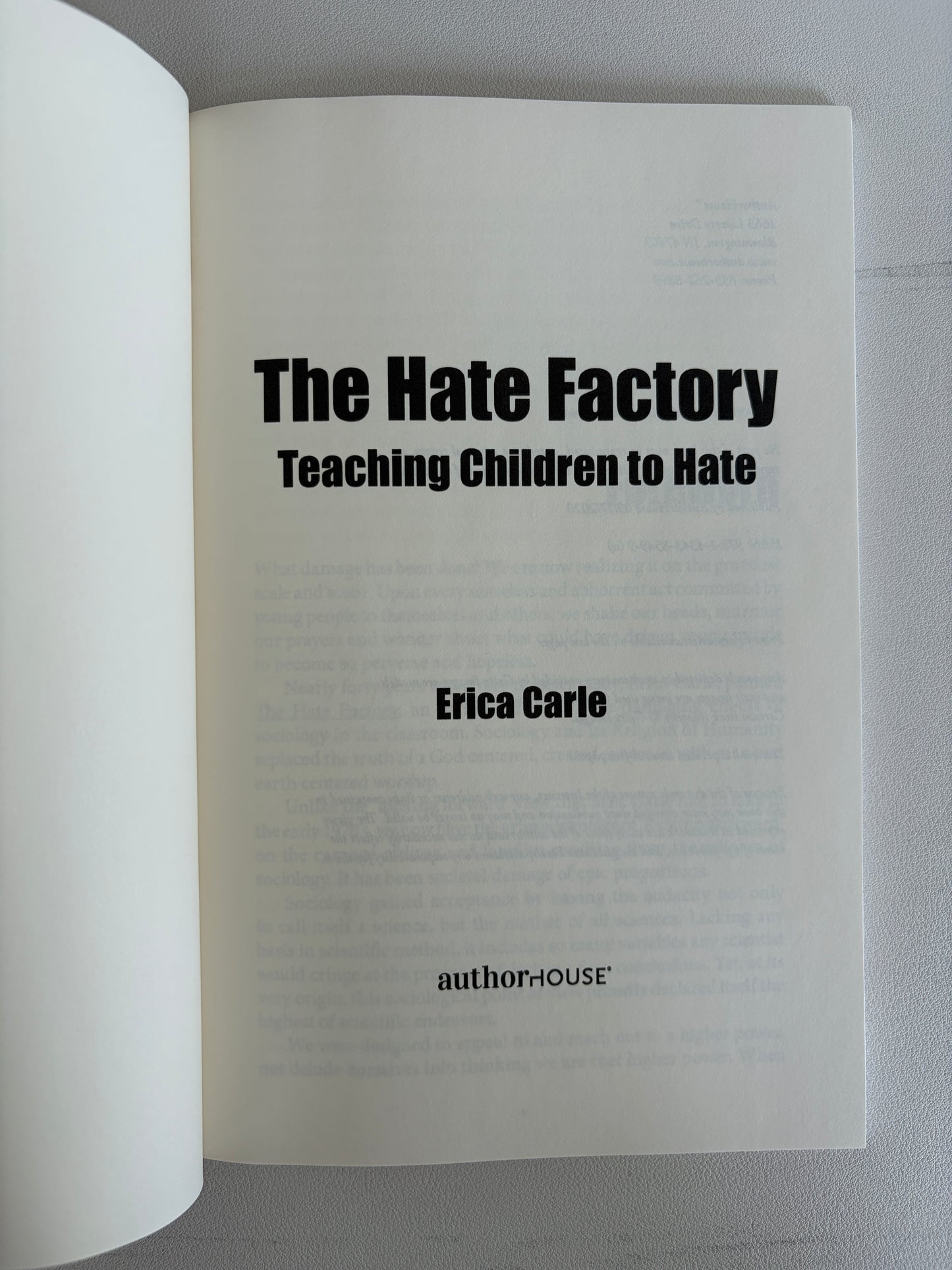 Hate Factory: Teaching Children to Hate by Erica Carle PB