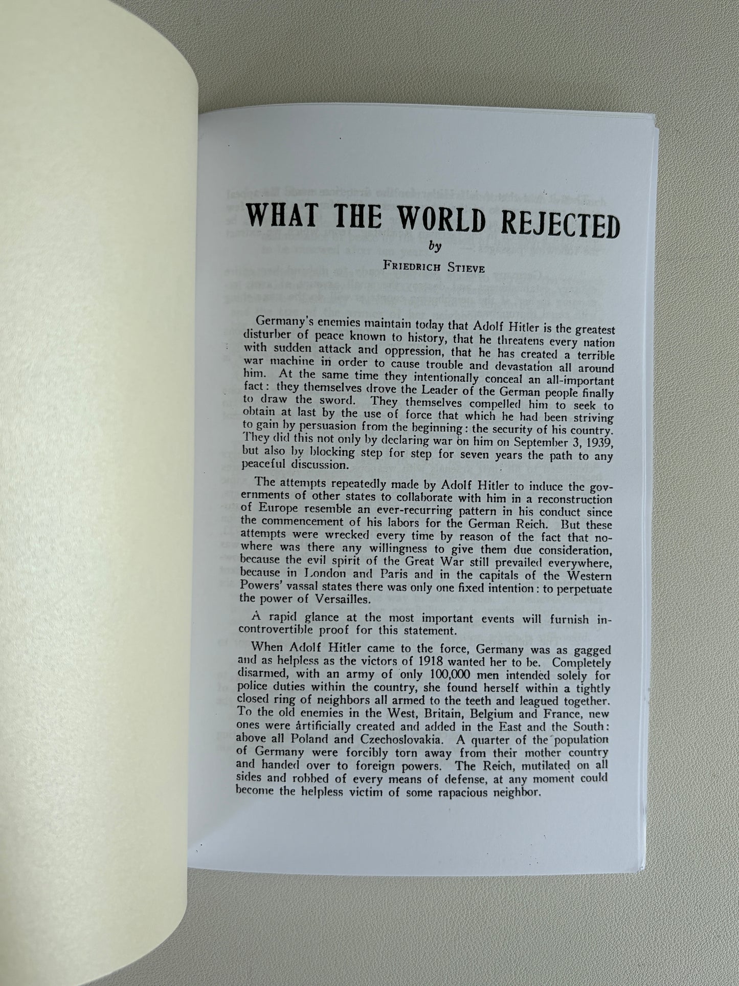What the World Rejected: Hitler's Peace Offers by Friedrich Stieve SB