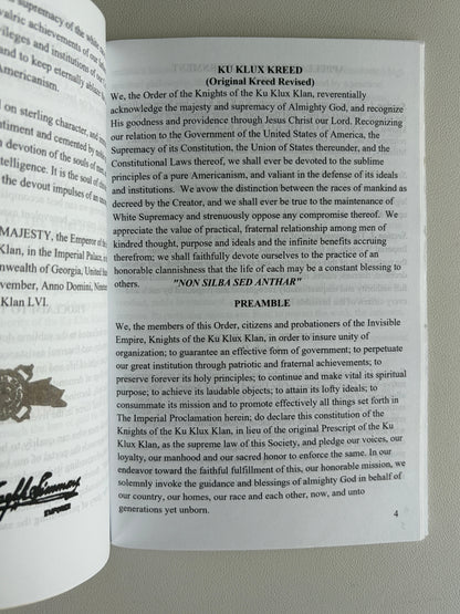 Constitution and Bylaws of the Knights of the Ku Klux Klan by William Bader SB
