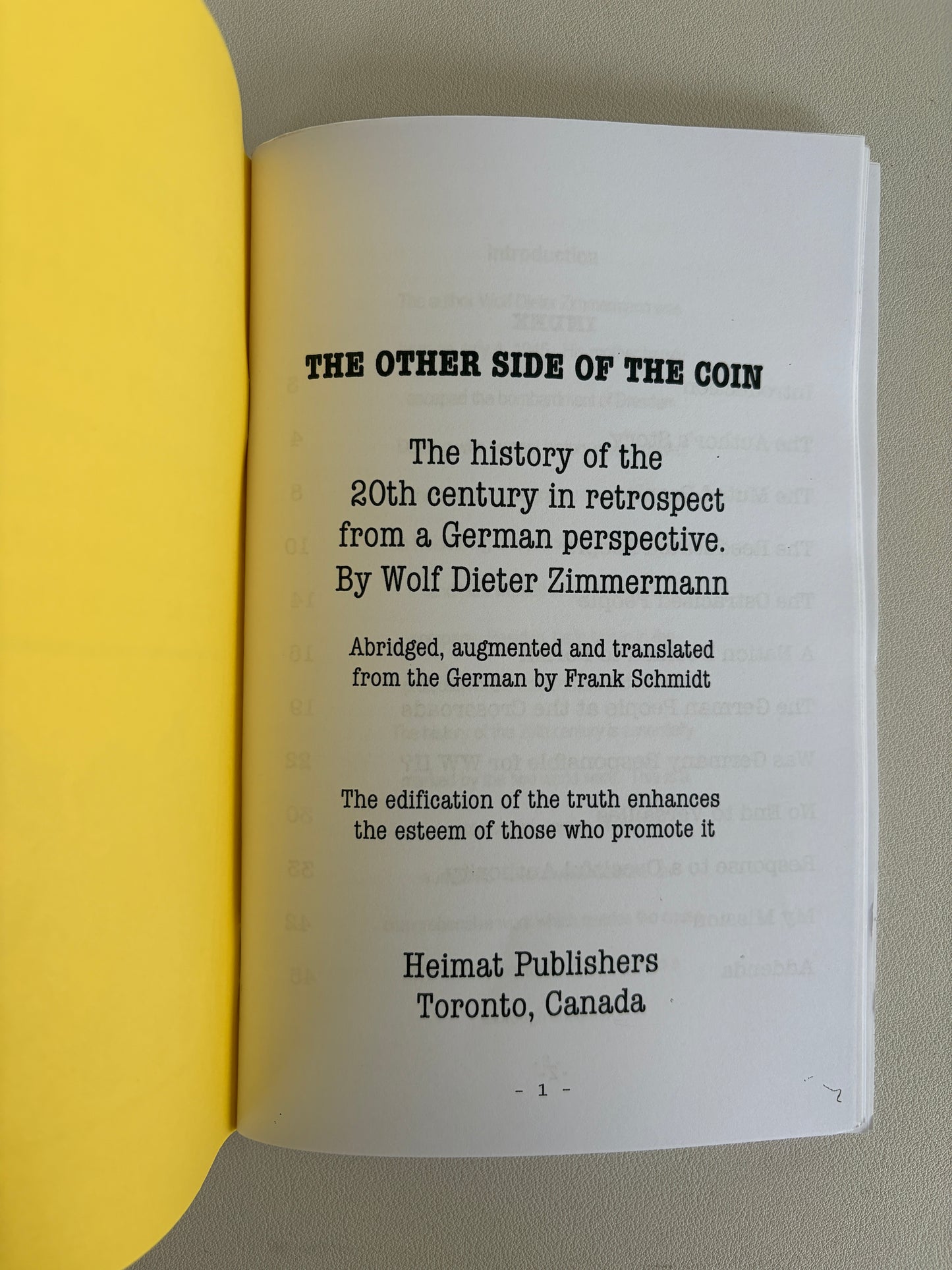 Other Side of the Coin: History of the 20th Century from a German Perspective by Wolf Zimmerman SB
