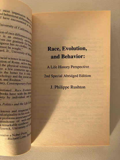 Race, Evolution, and Behavior: A Life History Perspective by Philippe Rushton PB