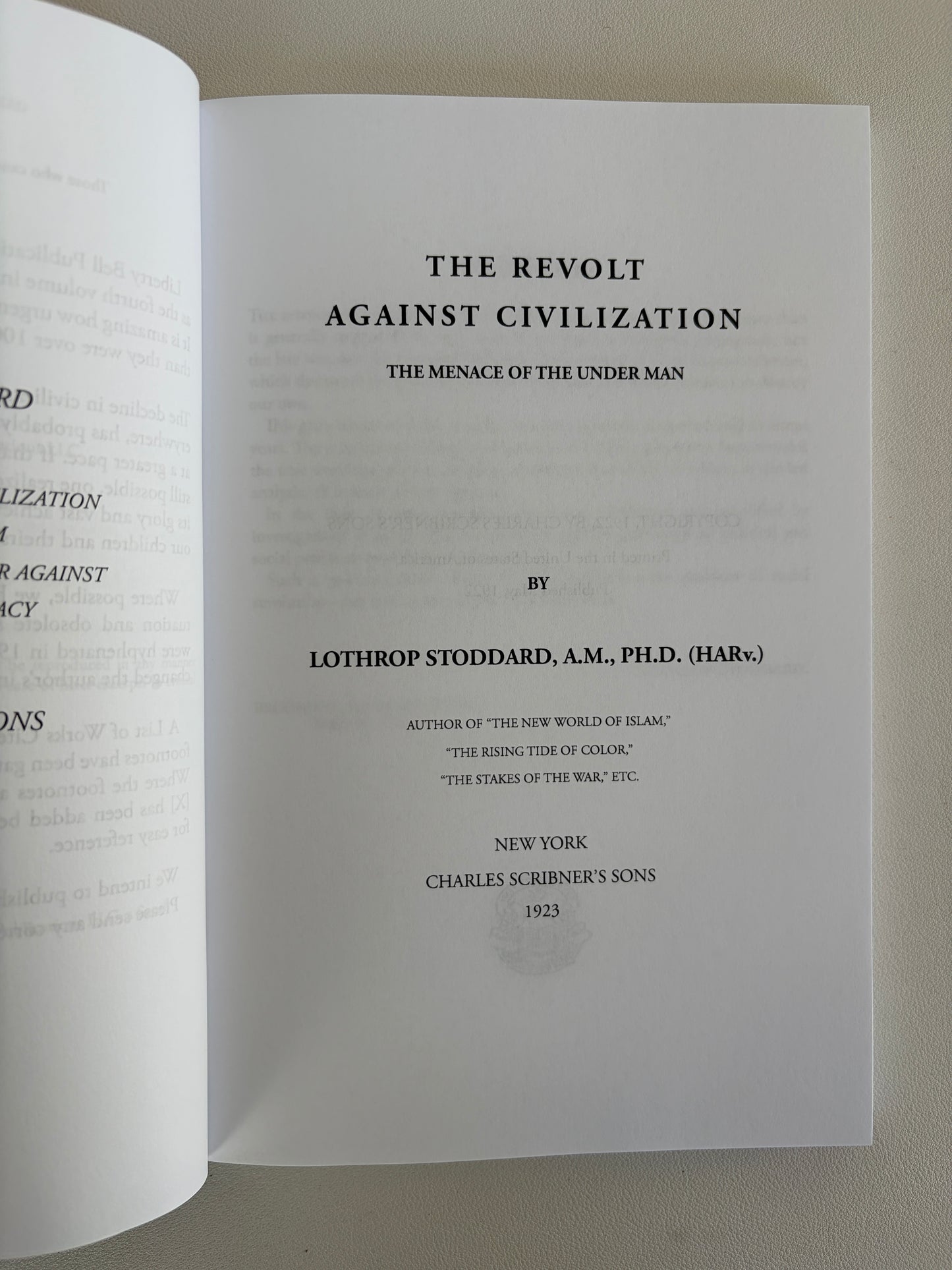 Revolt Against Civilization: The Menace of the Underman by Lothrop Stoddard PB