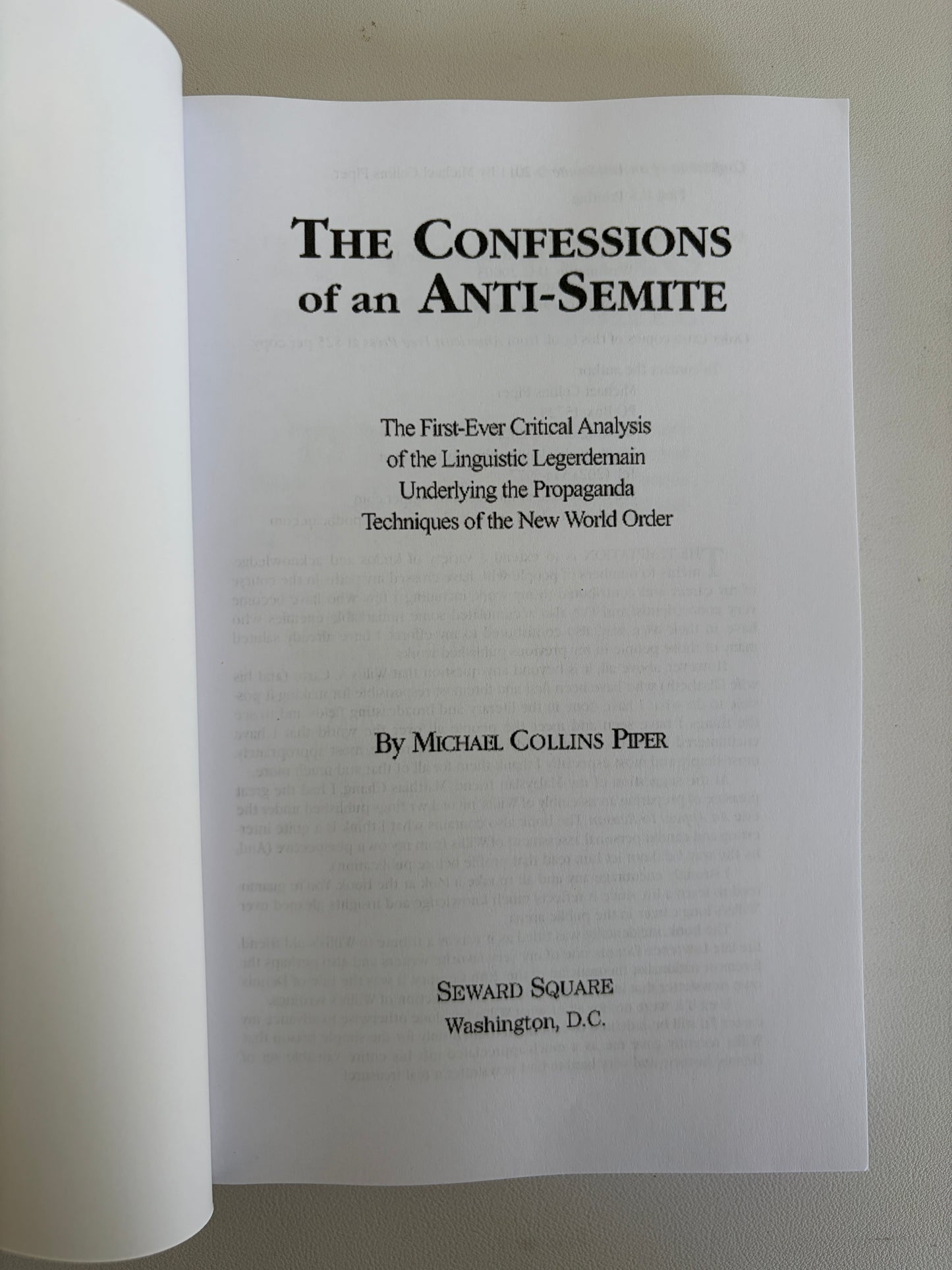 Confessions of an Anti-Semite by Michael Piper PB