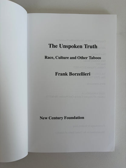 Unspoken Truth: Race, Culture, and Other Taboos by Frank Borzelieri PB