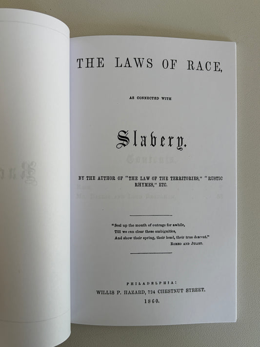 Laws of Race: As Connected with Slavery by Sidney Fisher PB