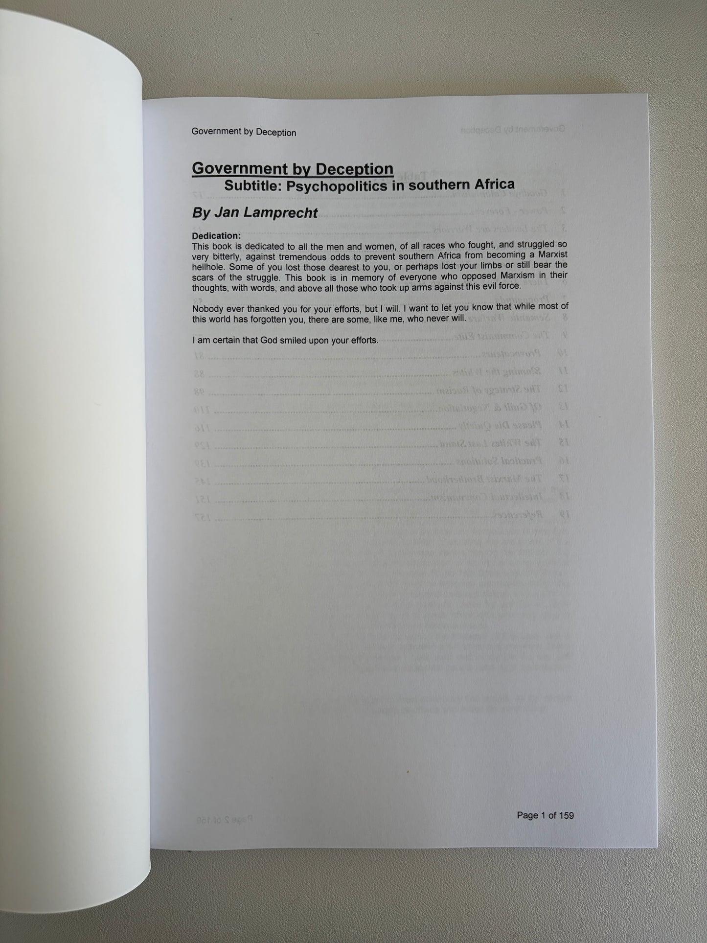 Government by Deception: Psychopolitics in Southern Africa by Jan Lamprecht PB