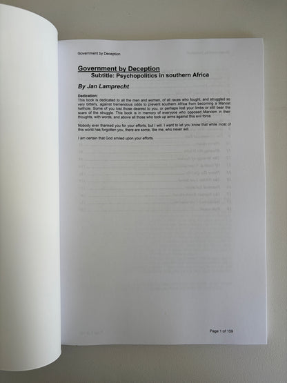 Government by Deception: Psychopolitics in Southern Africa by Jan Lamprecht PB