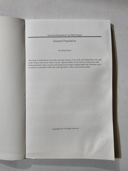 General Population: A Novel by Billy Roper PB