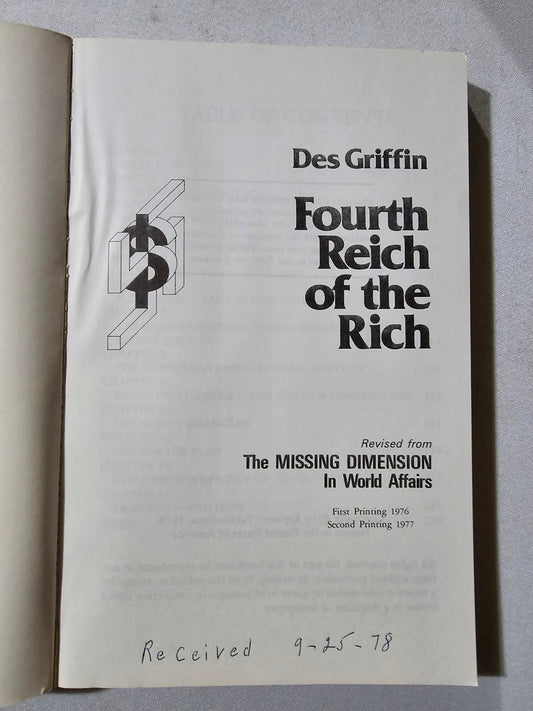 Fourth Reich of the Rich by Des Griffin PB