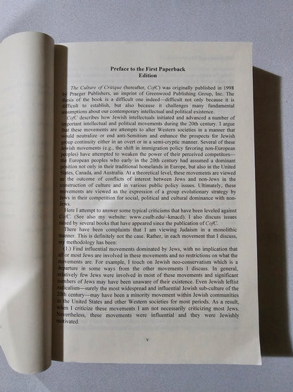 Culture of Critique: Analysis of Jewish Involvement by Kevin MacDonald PB