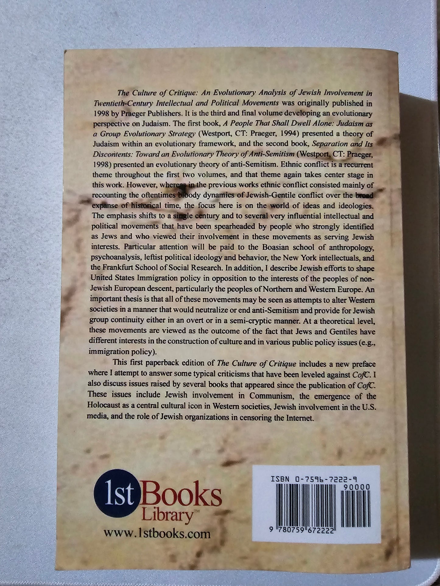 Culture of Critique: Analysis of Jewish Involvement by Kevin MacDonald PB