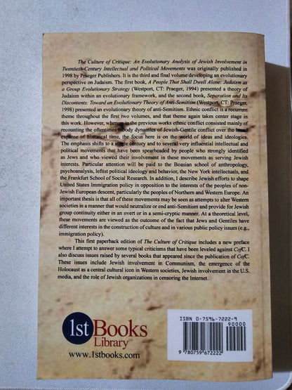 Culture of Critique: Analysis of Jewish Involvement by Kevin MacDonald PB