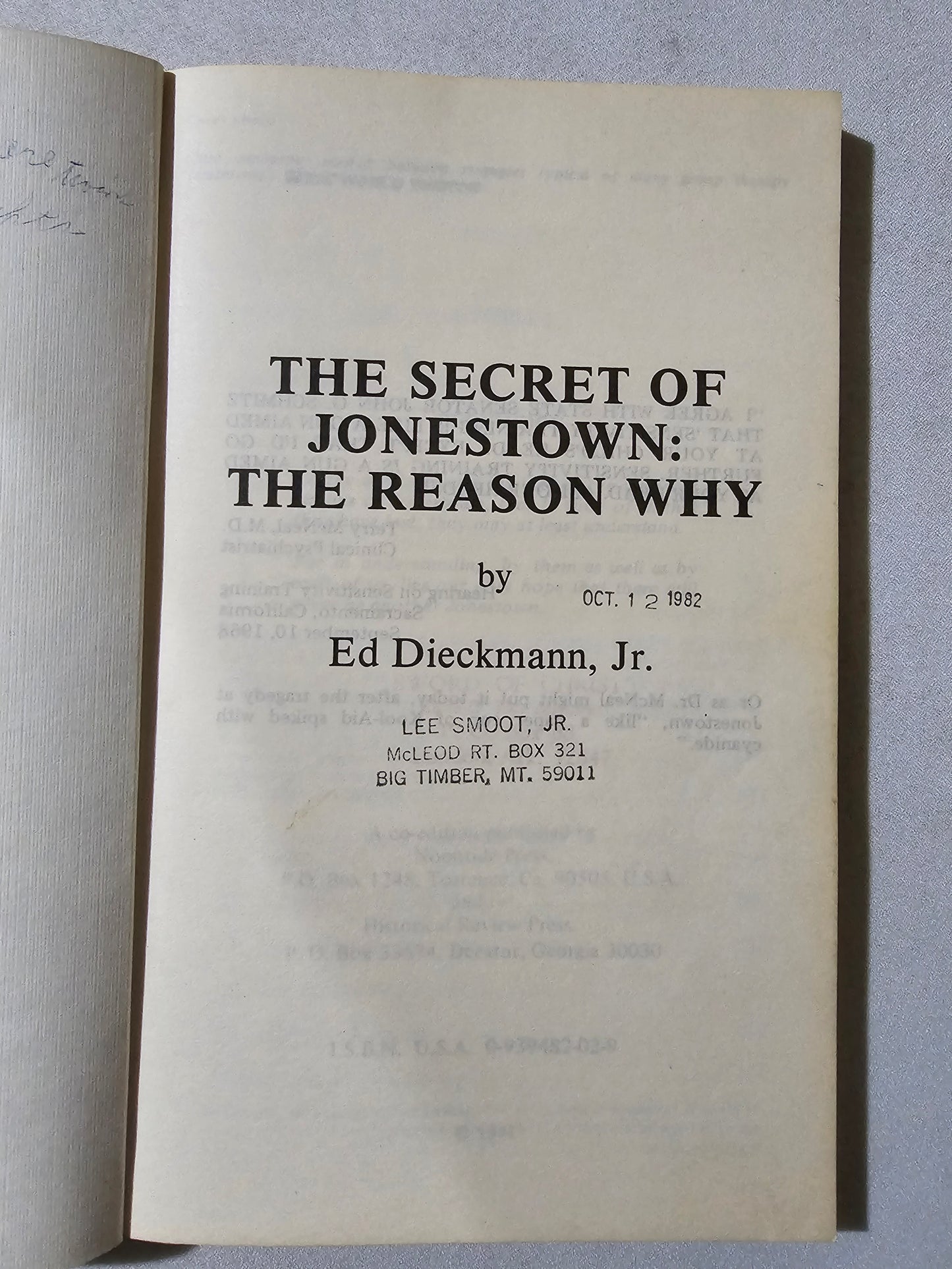 Secret of Jonestown: The Reason Why by Ed Dieckmann