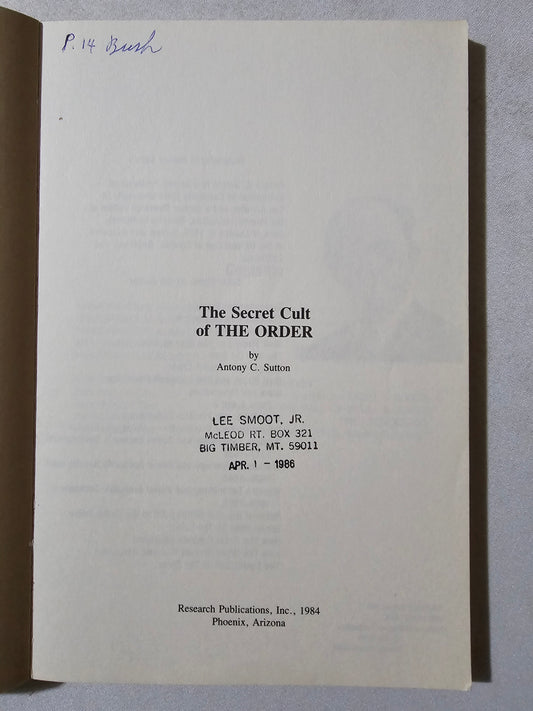 Secret Cult of the Order by Antony Sutton